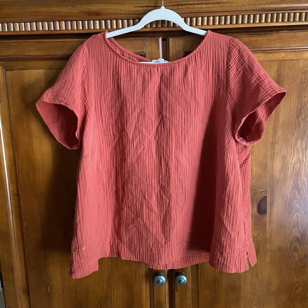 J. Jill Cotton Gauze T-Shirt Top Size 2X Pumpkin Rust Orange Resort Wear Beachy